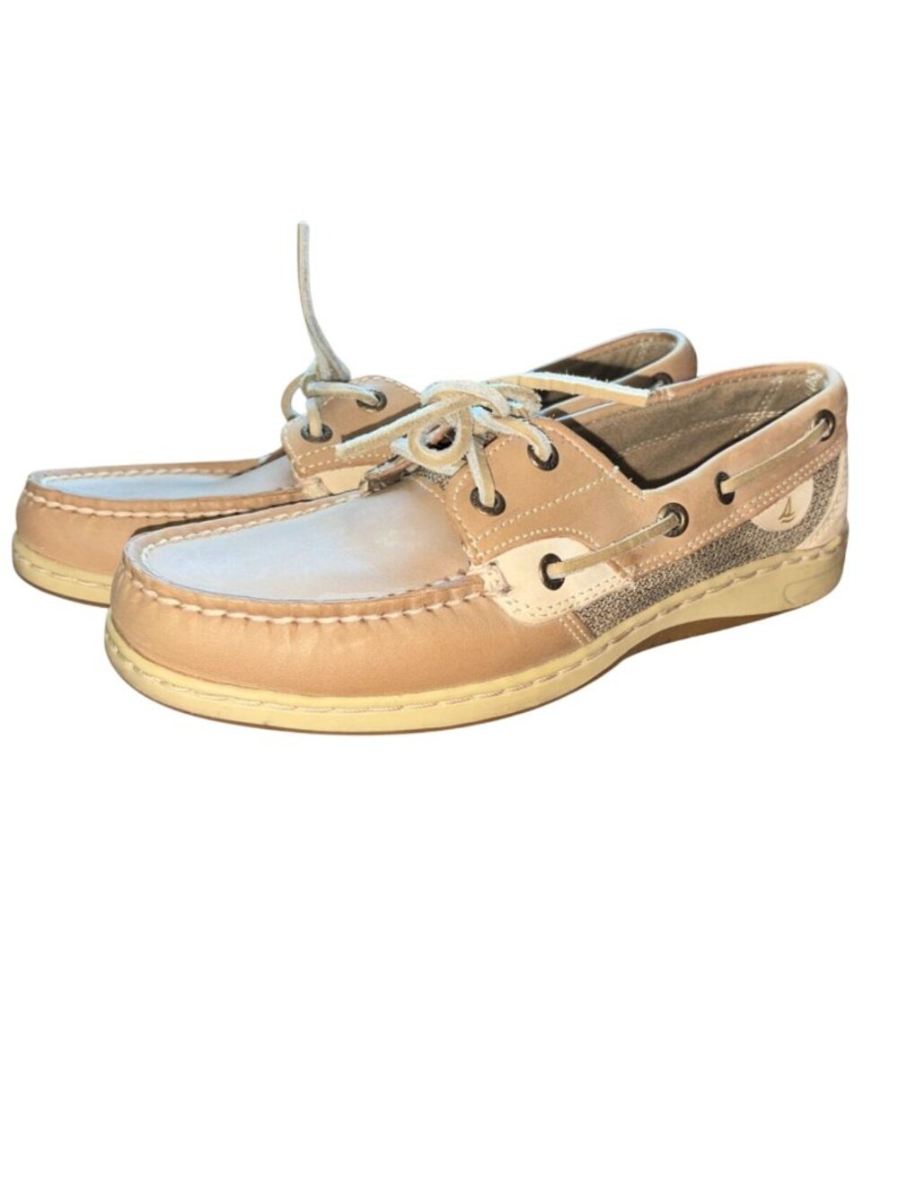 Sperry Women's Bluefish 2-Eye boat Shoes-Linen Oat/Beige-Leather-7M-GUC
